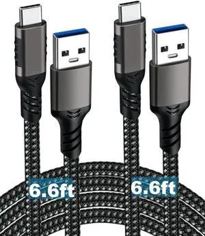 USB A to USB C Cable [2 Pack 6.6ft], USB 3.1/3.2 Data Transfer and 60W 3A Fast Charging Cable, for Android Auto S-a-m s-u-n-g Galaxy S23 S22 S21 S20 Ultra and Other Type C Phone Laptop PC Devices