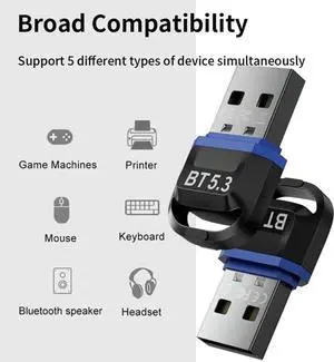USB Bluetooth 5.3 Adapter, USB Bluetooth Receiver Supports Laptop PC Desktop Bluetooth Headset Receiving Transmitter