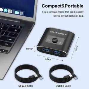 AUTYUE USB 3.0 Switch, Bi-Directional USB Switcher, USB Splitter 1 in 2 Out/2 in 1 Out, Aluminum USB Switch 2 Computers Share Printer, Mouse, Keyboard, USB Sharing Switch with 2 USB 3.0 Cable