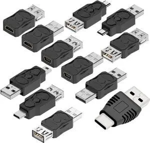 USB 2.0 Adapter Set USB/Type C/Micro/Mini Male to Female Converter Connector (12 pcs) USB 2.0 Adapter Set USB/Type C/Micro/Mini Male to Female Converter Connector (12 pcs)