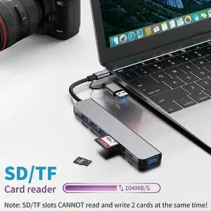 [8-in-1] USB Hub, USB-C Hub, Multiport USB Adapter with Type C & USB 3.0 2-in-1 Interface, Ultra-Slim USB 3.0 Splitter, Multi Extension with Micro SD and SD Card Reader for Mac-book,PS5,Laptop,Desktop