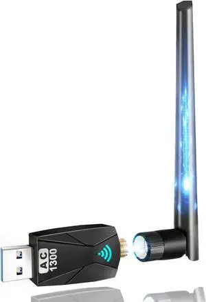 1300Mbps WiFi Dongle for PC: 5.8G/2.4G Dual Band USB WiFi Adapter for Desktop PC, USB 3.0 PC WiFi Adapter, 802.11ac WiFi USB, 5dBi WiFi Antenna USB WiFi Dongle for Windows XP/Vista/10/8/7/Mac/Linux