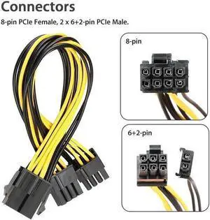 10-Pack PCI-E 8Pin to 2X 8 Pin (6+2) Power Splitter Cable for PCIE PCI Express Image Card Y - Splitter Extension Cable 18AWG(20cm/7.87") 10-Pack PCI-E 8Pin to 2X 8 Pin (6+2) Power Splitter Cable for PCIE PCI Express Image Card Y - Splitter Extension Cable 18AWG(20cm/7.87")