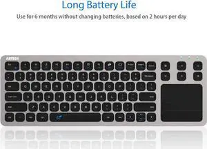 Wireless Keyboard, Arteck 2.4G Wireless Touch TV Keyboard with Easy Media Control and Built-in Touchpad Mouse Solid Stainless Ultra Compact Full Size Keyboard for TV-Connected Computer, Smart TV, HTPC