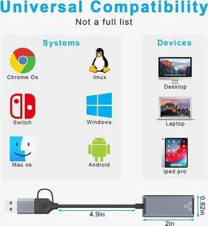 [USB & Type-C] USB to Ethernet Adapter, USB C to Ethernet RJ45 Adapter,10/100/1000M Gigabit Ethernet LAN Network Adapter for Notebook Laptop UC164, Galaxy S21/S20, i-Mac, XPS, MacOS