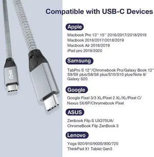 USB C to USB C 3.2 Cable 3.3FT/1M, 100W & 20Gbps USB 3.2 Gen 2X2 Cable, 4K @60Hz Video Cord with E-Marker for Thunderbolt 3/4, iMac, MacBook, Dell XPS, iPad Pro, Galaxy S21, Switch etc