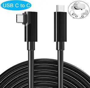16FT/5M USB C to USB C High Speed Data Transfer & Fast Charging Cord 90 Degree Angled Cable Compatible for Oculus Link Quset 2 and Quest Steam VR, USB 3.2 Gen 2 10Gbps Virtual Reality Headset Cable