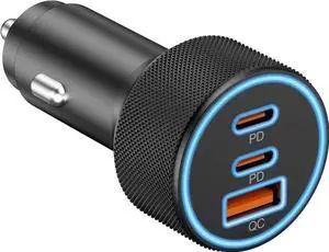 USB C Car Charger 3-Port 67W Dual USB-C & USB-A Car Power Adapter PD/QC Fast Charging Cigarette Lighter for iPhone 15/14/13/12/11/Pro Max iPad Galaxy S24/S23/S22/S21 Google Pixel Android