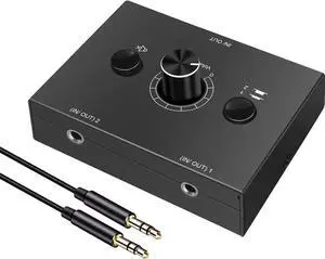 3.5mm Audio selector 3.5mm Audio Switch Audio Switcher, Passive Speaker Headphone Manual Selector Splitter Box Audio Sharing (2-IN-1-OUT/1-IN-2-OUT) , No External Power Required