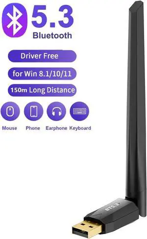 USB Bluetooth Adapter for PC, USB Bluetooth 5.3 Dongle, Long Range 492FT / 150M Bluetooth Stick Receiver & Transmitter, Plug and Play for Windows 11/10/8.1, for Bluetooth Keyboard Mouse