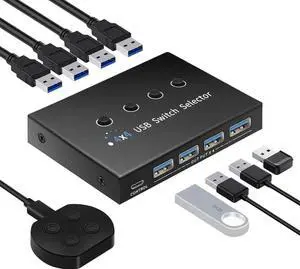 USB 3.0 Switch 4 Computers 3 Computers Keyboard Mouse Switch,4 Port USB Switch Selector Sharing 4 USB Devices,USB Switcher Compatible with Mac/Windows/Linux,with Desktop Controller &4 USB Cable