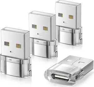 USB to USB C Adapter 4 Pack Transparent Type-C Female to A Male Car Charger Converter for New iPhone 16 Pro Max Plus 15 14 13 Apple Watch 10 9 8 Airpods iPad Air 5 Mini 6 7 S24 Ultra