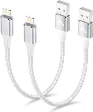Aioneus Short iPhone Charger Cord 1ft 2Pack, Apple Certified USB A to Lightning Cable 1 Foot Nylon Braided Short iPhone Cable Fast Charging for iPhone 14 13 12 11 Pro Max XR XS 8 7 6 Plus SE