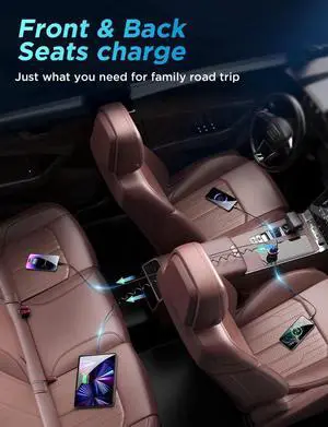 USB C Car Charger, 60W 4 Port Fast Car Charger [PD& QC3.0 Quick Charge] [Extendable Coiled Type C Cable] Multi Port Cigarette Lighter Adapter for i-Phone/Android Smartphones etc.