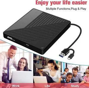 External DVD CD Drive, USB 3.0 Type-C Portable CD/DVD ROM +/-RW Drive/DVD Player Rewriter Burner with 2 USB, SD/TF Port, Micro USB, Compatible with Laptop Desktop PC Windows Apple Mac