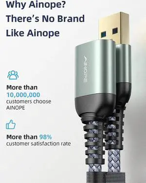 2M/6.6FT USB 3.0 Extension Lead, USB Type A Male to Female Extension Cord Durable Braided Material 5Gbps Fast Data Transfer Compatible with USB Keyboard, Mouse, Flash Drive, Hard Drive, Printer -Gray