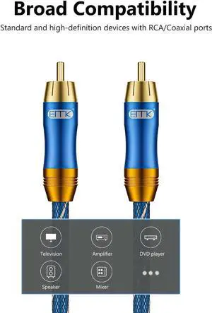 Subwoofer Cable (10ft / 3M) -Digital Coaxial/Subwoofer Cable Dual Shielded with Gold Plated RCA to RCA Connectors 10 ft.
