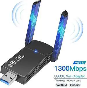 USB WiFi Adapter 1300Mbps 5dBi Dual Band 2.4Ghz/5GHz USB 3.0 WiFi Adapter for PC, 802.11AC WiFi Dongle for WIN7 8 10 11 XP MAC Linux, USB Computer Network Adapters