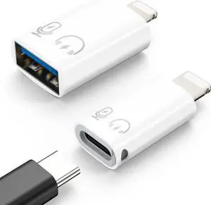 USB C Female to Lightning Male Adapter Lightning Male to USB-A Female OTG Adapter Connector for iPhone 14/13/12/11 Pro Max/iPad/iPod/AirPods Support 10W Fast Charging/Data Transfer/Audio