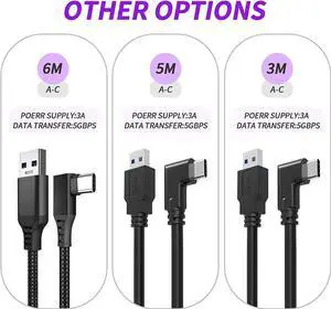 for Oculus Quest 2 Link Cable 20ft/6M, Nylon Braided 90 Degree Angle USB-A to USB-C cable with 5Gbps Data Transfer and 60W Fast Charging for Meta/Oculus Quest 2 and Quest VR headset and More (Black)