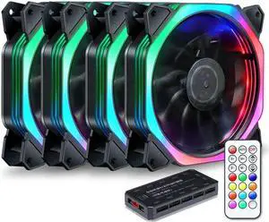 4fans+remote controller pwm cpu rgb fan 120mm Fan Computer PC Case Fan RGB Adjust LED Fan Speed 120mm Quiet Remote Computer Cooler Cooling RGB Case Fans