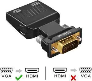 VGA to HDMI Adapter, 1080p VGA Male to HDMI Female Video Audio Converter with USB Cable and 3.5mm Audio Cable for Windows PC Laptop Computer (VGA) to Monitor Projector TV (HDMI)