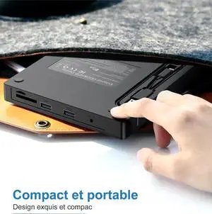 External DVD CD Drive for PC, USB 3.0 and USB-C External CD DVD Burner with 2 USB Ports and SD/TF Slot, Optical Portable DVD CD -/+RW Drive, External CD/DVD Drive for Windows/MacOS/Laptop/Desktop