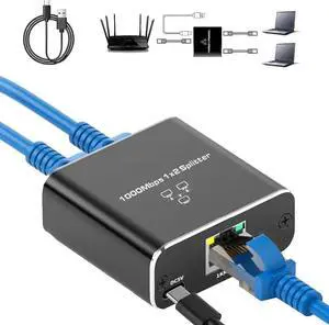 1000M Ethernet Splitter High Speed, 1000Mbps Ethernet Splitter 1 to 2 [2 Devices Simultaneous Networking], Gigabit Internet Splitter with USB Power Cable, LAN Splitter for Cat 5/5e/6/7/8 Cable