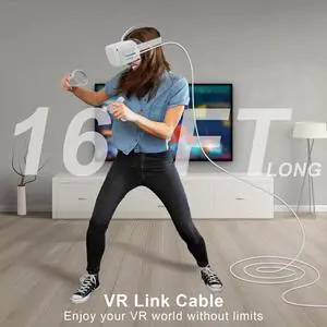 AUTYUE 16FT / 5M Link Cable for Ocu-lus Quest 2/1 Accessories with Adapter, VR Headset Cable with Separate Charging Port, USB 3.0 to USB C High Speed PC Data Transfer Charging Cord for Gaming PC White