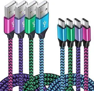 4Pack USB C Fast Phone Charger 3ft 3ft 6ft 6ft Type A to Type C Charging Cable Android Car Power Cord for Samsung Galaxy S21/S21 Plus/S21 Note 20 Ultra/10 A42 A51 A52 A71 S10 A01 A11 A21 A31 iPad