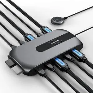 KVM Switch HDMI 4 Port Box, USB KVM Switch for 4 Computers Share One Keyboard Mouse and HD Monitor, 4 in 1 Out HDMI KVM Switch, Support UHD 4K (3840x2160)