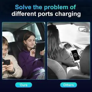 6 Multi Ports USB Car Charger, 65W QC3.0 Power PD Fast Car Charger Adapter, Type C Cigarette Lighter Charger for Cellphone Charging with 5FT Extension Cable & Back Clip Design