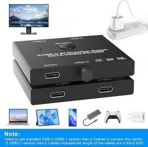 2 Port USB C Switch, Bi-Directional [2 in 1 Out / 1 in 2 Out] USB C Switcher 2 Computers, USB C KVM Switch Support 8K @60Hz/4K@120Hz Video/10Gbps Data Transfer/100W Charging, with 2 USB-C Cables