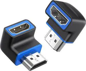 2-Pack 8K@60Hz 90 Degree Right Angle HDMI 2.1 Adapter 48Gbps (8K HDMI 90 Degree Adapter 4K@240Hz 90 Degree HDMI Adapter Male to Female 8K Right Angle HDMI Cable Adapter) in Black