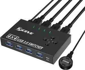 USB 3.0 Switch Selector 4 Port, 4 in 4 Out USB KVM Switcher 4 Computers Sharing 4 USB Devices, USB Peripheral Switcher for Keyboard Mouse Printer Scanner,with Wired Remote Button and 4 USB 3.0 Cable