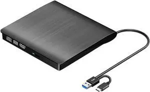 USB 3.0 & USB-C External CD DVD Drive, Premium Portable CD/DVD +/-RW Drive/Writer/Burner Optical Player, Compatible for Windows 10 Laptop PC, MacBook Pro/Air, iMac, Mac OS (Upgraded Ver.)