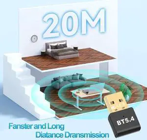 Bluetooth 5.4 Adapter, USB Bluetooth 5.4 Stick Dongle (EDR & BLE) Plug and Play Bluetooth Adapter 5.4 for PC Laptop Desktop Computer, Supports Windows 11/10/8.1/7