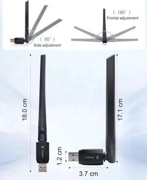 AC650 WiFi Adapter, 650Mbps WLAN Wireless Adapter for PC, Dual Band WiFi Adapter, WLAN Wireless USB WiFi Adapter 2.4GHz/ 5GHz for PC/Desktop/Laptop, Compatible with Windows XP/Vista/7/8/10/11