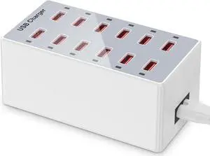 USB Charger 12-Ports USB Charging Station for Multiple Devices USB Wall Charger Power Hub Strip Smart Plug Charging Dock Block for iPhone Xs/XR,iPad,iPod,Galaxy S9/S8,Laptops and Smart Phones 60W