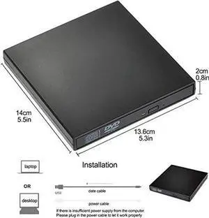 External CD Drive USB2.0, USB Slim Portable CD-RW DVD-R Combo Burner Player for Laptop, Mac, PC Desktop Computer and Play for Windows 2000 / XP / Vista / Windows 7 Black