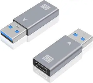 [2 Pack] USB C Female to USB Male Adapter, [10Gbps] USB 3.1 A to USB C Adapter SuperSpeed Data Sync. USB 3.1 Gen 2 Type C to USB A Charger Connector for PC Laptop Power Bank, Type-C Earphone..