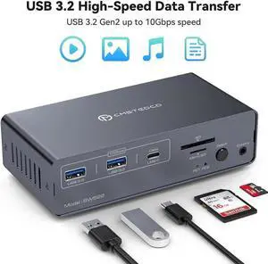 KVM Switch 2 Monitors 2 Computers USB C Docking Station with 4K60Hz HDMI and 4K120Hz DP KVM Switch Dual Monitor 10Gbps USB C+USB A 3.2 5Gbps USB 3.0 and SD/MicroSD Card Slots for Laptop&Desktop