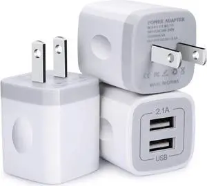 Charger Block, USB Wall Charger, 3Pack Dual Port 2.1Amp Fast Charger Brick Base Adapter Charging Cube Plug Box Compatible iPhone 15 14 13 12 X 6 6S 7 8 Plus, iPad, Samsung, Android