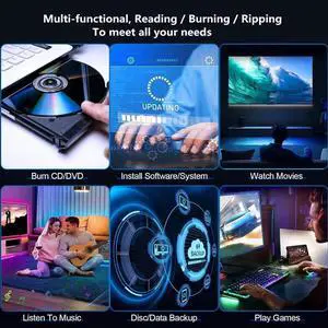 AUTYUE External CD DVD Drive for Laptop, USB 3.0 & Type-C Slim Portable External CD/DVD +/-Rw Drive Writer Reader Burner Disk Drive CD Player for Desktop PC Windows 11/10/8/7/XP Vista, Linux, MacOS