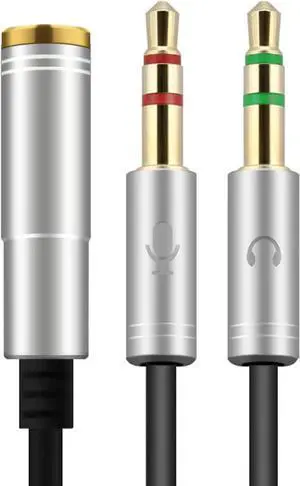 (2 Pack) Headphones Y Cable Splitter Adapter for Computer, 3.5mm Female to 2 Male Premium Gold-Plated Corrosion-Resistant Audio Mic Y Cable for Headset Connecting to PC- 1Ft/30cm, Gray