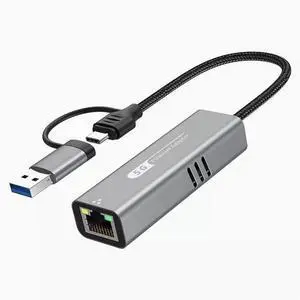 USB+Type-C to 5G cable network adapter RJ45 network port applies to Apple laptop Win10/11/mac OS