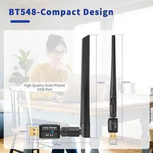 AUTYUE Bluetooth 5.4 USB Adapter for PC Laptop, 150M Long Range Bluetooth Wireless Transmitter Dongle Pair w/Headset Headphones Speaker Mice Keyboard Printer for Windows 11 10 8.1 7 Computer Desktop