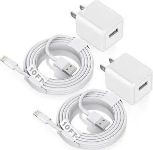 iPhone Charger 10ft, [MFi Certified] Long Lightning Cable Data Sync Charging Cords with USB Wall Charger Travel Plug Adapter for iPhone 13 12 11 Pro Max/SE 2020/X/XR/8/7/6/iPad and More(2Pack)