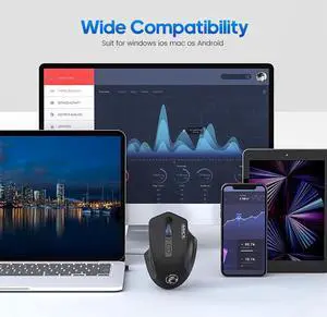 Bluetooth Wireless Mouse, [2.4G + Bluetooth] Wireless Slient Mouse Rechargeable Mouse with 4 Buttons 1600dpi, Computer Mice Wirless Gaming Mouse Ergonomic Silent Usb Mause Gamer for Laptop PC (Black)