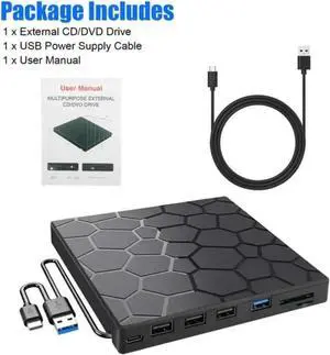 [7 in 1] External CD/DVD Drive for Laptop, Portable DVD Player for Laptop, USB 3.0 Ultra-Slim Portable, CD Burner External Optical Drive Compatible with Laptop Desktop,Windows 11/10/8/7 Linux MacOS